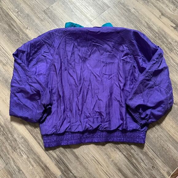 R.E. Sport Rivers Edge Windbreaker Bomber Jacket 80's Retro Purple Teal Large - Picture 5 of 7